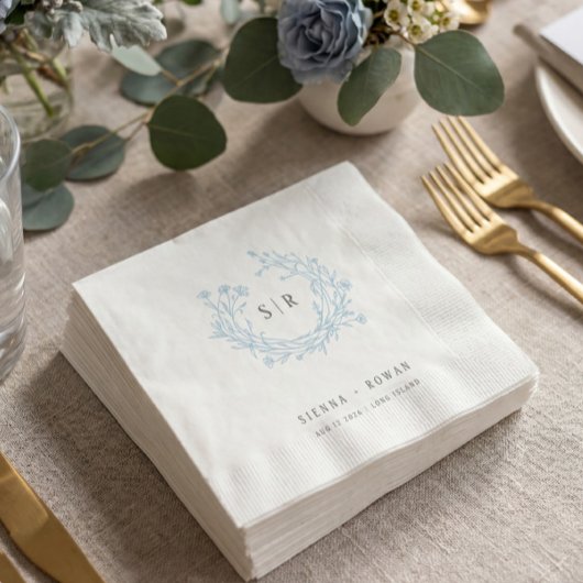 Zachte Blauwe Boho Versierde Monogram Bruiloft Servet