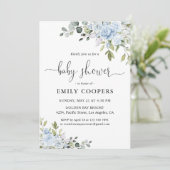 Zachte Blauwe Botanische Babyshower Uitnodiging (Staand voorkant)
