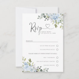 Zachte Blauwe Botanische Bruiloft met Maaltijdkeuz RSVP Kaartje