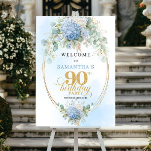 Zachte Blauwe Botanische Gouden 90e verjaardag wel Poster