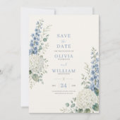 Zachte Blauwe Botanische Save the Date Kaart (Voorkant)