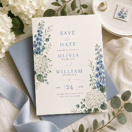 Zachte Blauwe Botanische Save the Date Kaart