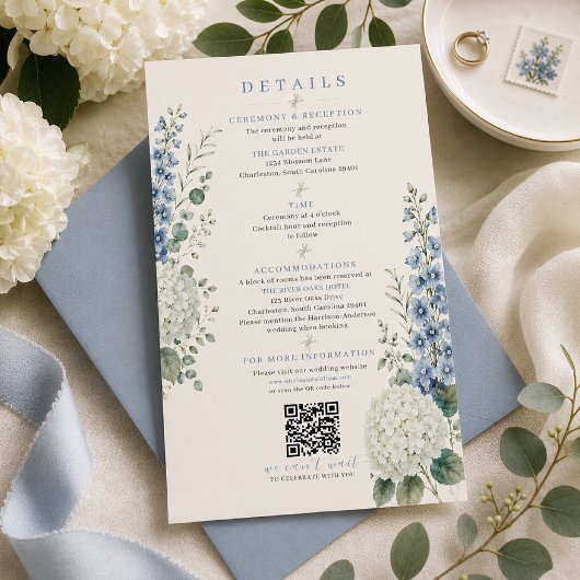 Zachte Blauwe Botanische Trouwdetails Kaart