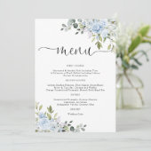 Zachte Blauwe Botanische Trouwmenu Menu (Staand voorkant)
