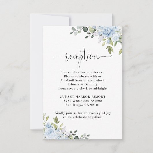 Zachte Blauwe Botanische Trouwreceptie RSVP Kaartje (Voorkant)