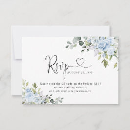 Zachte Blauwe Botanische Trouwwebsite QR Code RSVP Kaartje