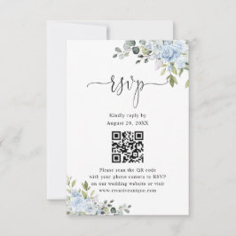 Zachte Blauwe Botanische Trouwwebsite QR-code RSVP Kaartje
