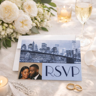 Zachte Blauwe Brooklyn Bridge Huwelijk RSVP Kaart