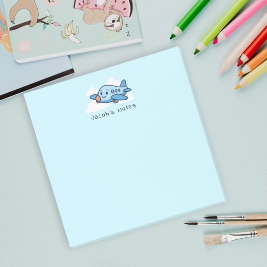 Zachte Blauwe Cartoon-Vliegtuig in de Lucht Kinder Post-it® Notes