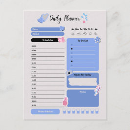 Zachte Blauwe Dagelijkse Planner met Stemming & Wa Briefkaart