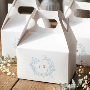 Zachte Blauwe Elegante Bloemige Monogram Trouwgast Bedankdoosjes