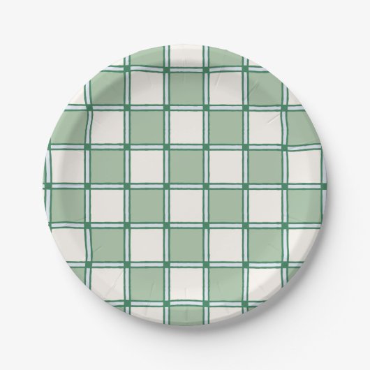 Zachte blauwe en groene Preppy Checkers Papieren Bordje (Voorkant)