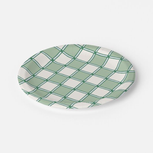 Zachte blauwe en groene Preppy Checkers Papieren Bordje (Gekanteld)