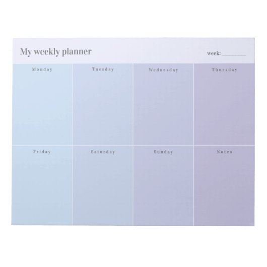 Zachte Blauwe en Lavendel Aangepaste Weekplanner Notitieblok (Voorkant)