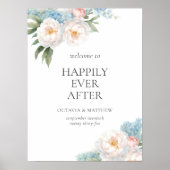 Zachte Blauwe en Roze Bloemen BRUILOFT WELKOM Poster (Voorkant)