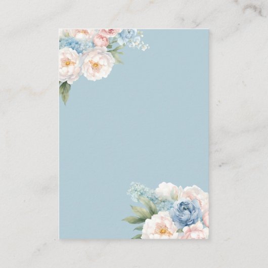 Zachte Blauwe en Roze Bloemen QR Code Bruiloft Det Informatiekaartje (Achterkant)