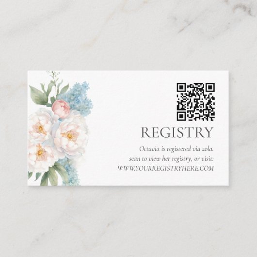 Zachte Blauwe en Roze BLOEMEN QRCODE REGISTER Informatiekaartje (Voorkant)