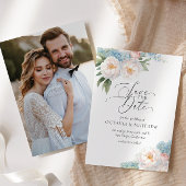 Zachte Blauwe en Roze Bloemen Script FOTO BRUILOFT Save The Date