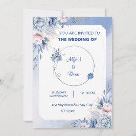 Zachte Blauwe en Witte Bloemachtige Trouwkaart Kaart