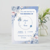 Zachte Blauwe en Witte Bloemige Trouwkaart Kaart (Staand voorkant)