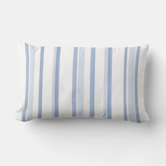 Zachte Blauwe en Witte Waterverf Stripes Buitenkussen (Voorkant)