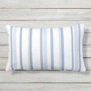 Zachte Blauwe en Witte Waterverf Stripes Buitenkussen