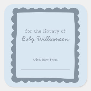 Zachte Blauwe Fantasievolle Rand Baby Bibliotheek Vierkante Sticker