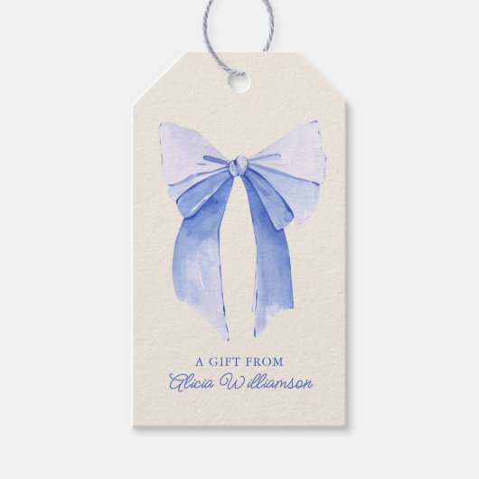 Zachte Blauwe Flirtende Strik Gepersonaliseerd Cad Cadeaulabel (Voorkant)