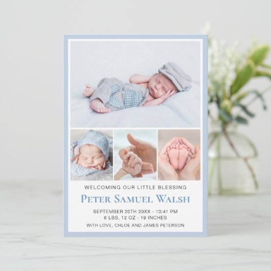 Zachte blauwe foto Welkomstkind baby baby baby Bir Aankondiging (Staand voorkant)