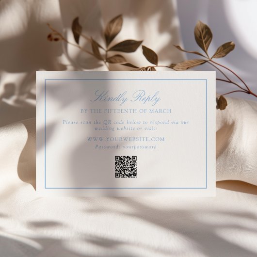 Zachte Blauwe Frame Trouw QR Code RSVP Kaartje
