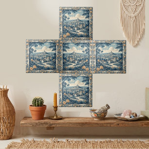 Zachte Blauwe Franse Toile Beige Bloemen Cottageco Tegeltje