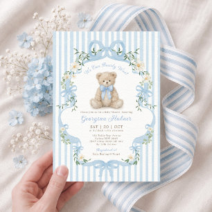 Zachte Blauwe Gestreepte Teddydbeer Jongens Baby S Kaart