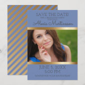 Zachte Blauwe Gouden Afstudeerfeest Bewaar Datum F Save The Date (Voorkant / Achterkant)