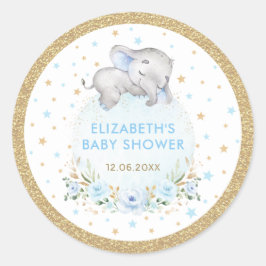 Zachte blauwe gouden peuters Baby shower Ronde Sticker