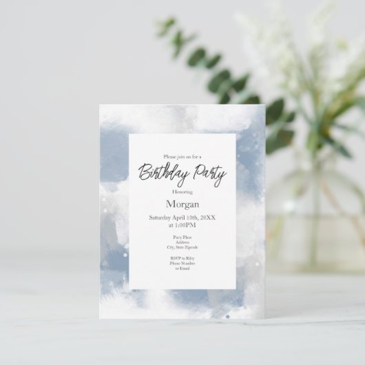 Zachte blauwe grijze en witte Abstracte penseelstr Kaart (Staand voorkant)