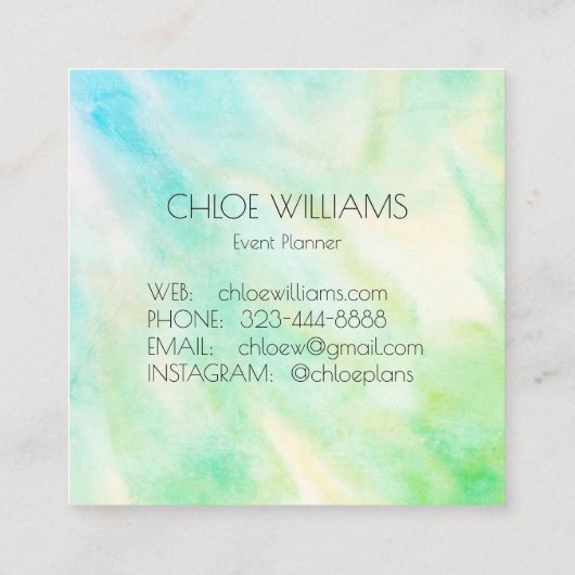 Zachte Blauwe Groene het Schilderen Abstracte Wate Vierkante Visitekaartje (Achterkant)