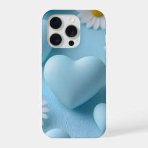 Zachte Blauwe Hart Bloemige Telefoon Sticker iPhone 15 Pro Case