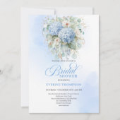 Zachte Blauwe Hortensia Gouden Bruidsdouche Uitnod Kaart (Voorkant)