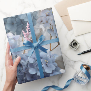 Zachte Blauwe Hortensia Grijze Bloemmotief Cadeaupapier