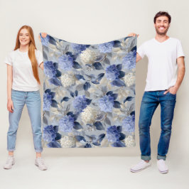 Zachte Blauwe Hortensia Grijze Bloemmotief Fleece Deken
