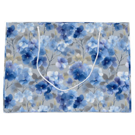 Zachte Blauwe Hortensia Grijze Bloemmotief Groot Cadeauzakje