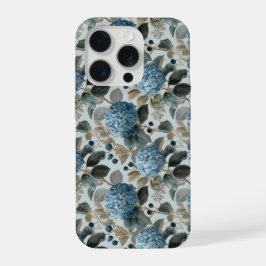 Zachte Blauwe Hortensia Grijze Bloemmotief iPhone 15 Pro Case