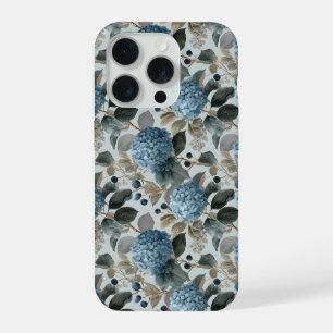 Zachte Blauwe Hortensia Grijze Bloemmotief iPhone 15 Pro Case