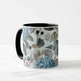 Zachte Blauwe Hortensia Grijze Bloemmotief Mok