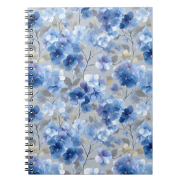 Zachte Blauwe Hortensia Grijze Bloemmotief Notitieboek
