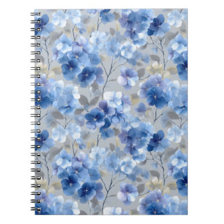 Zachte Blauwe Hortensia Grijze Bloemmotief Notitieboek