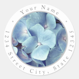 Zachte blauwe hydrangea-patroonlabels ronde sticker