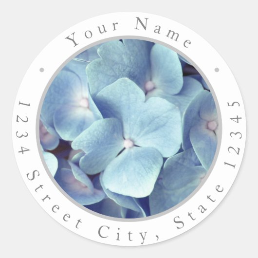 Zachte blauwe hydrangea-patroonlabels ronde sticker (Voorkant)