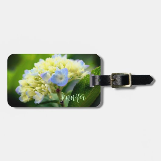 Zachte blauwe hydrangea ventilator, speciaal aange bagagelabel (Voorkant horizontaal)