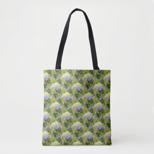 Zachte blauwe hydrangea ventilatorpatroon Natuur Tote Bag (Voorkant)